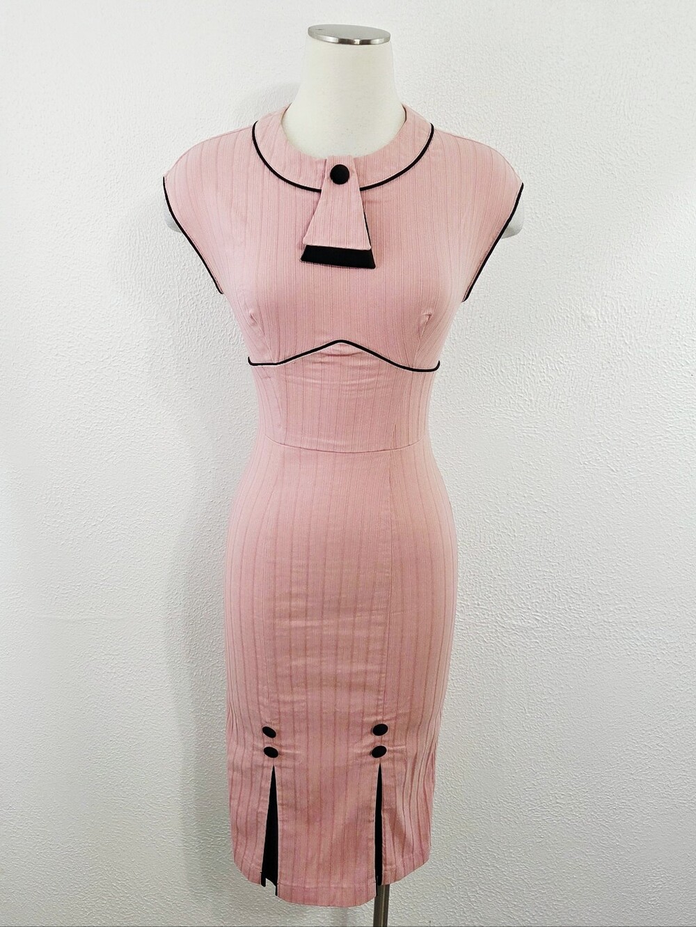 Stop Staring pink black wiggle dress pinup retro 1930s women's Size small